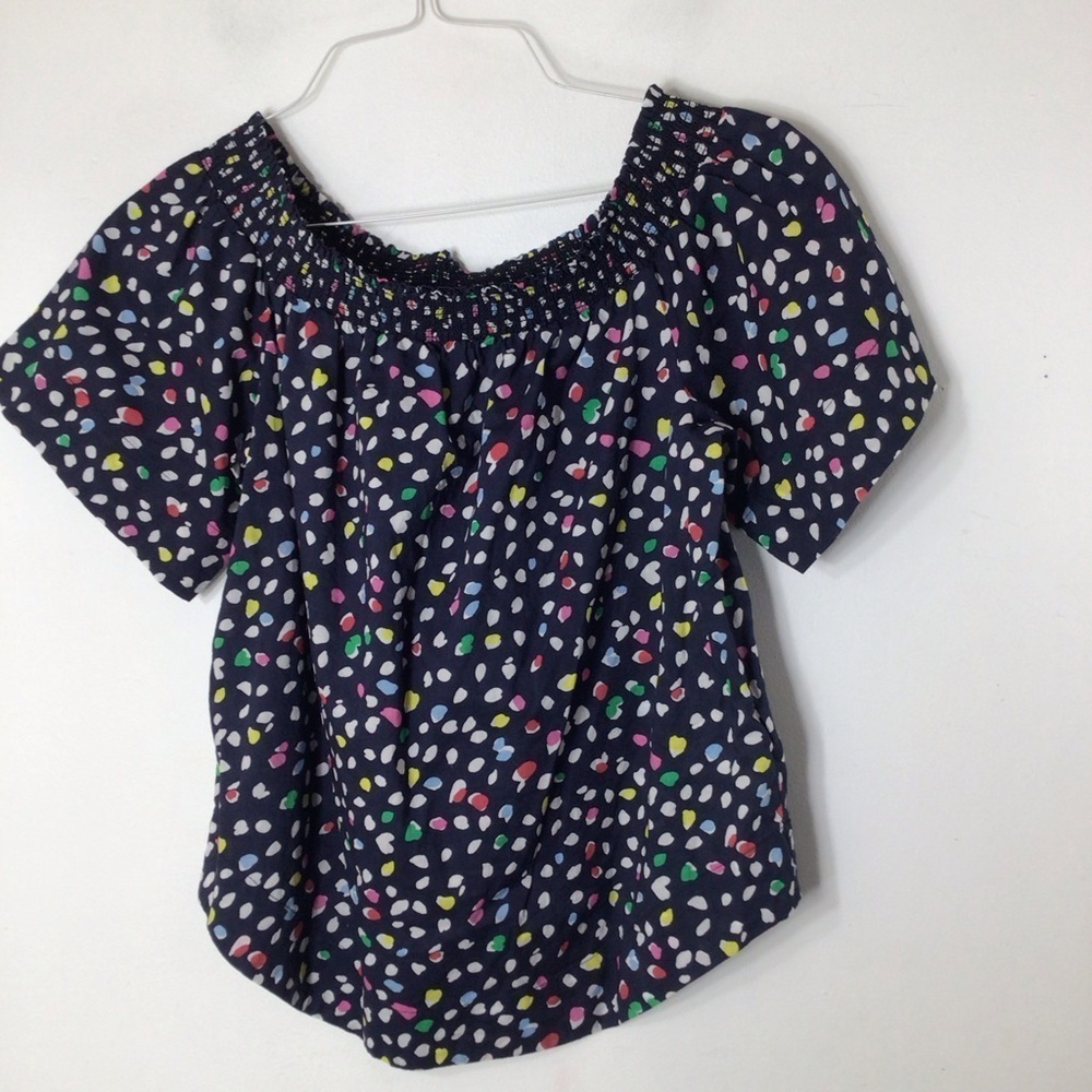 J Crew top women 8 blue polka dot boho short sleeve